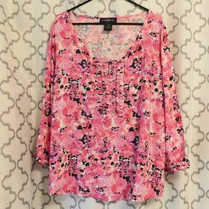 Karen Brooks Pink Floral Scoop Neck Blouse -  2X/3X (NWT) Runs Small